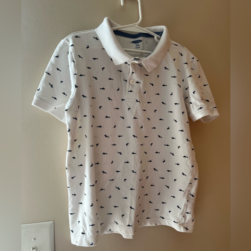 Old Navy Sharks Polo Size 8 White & Navy